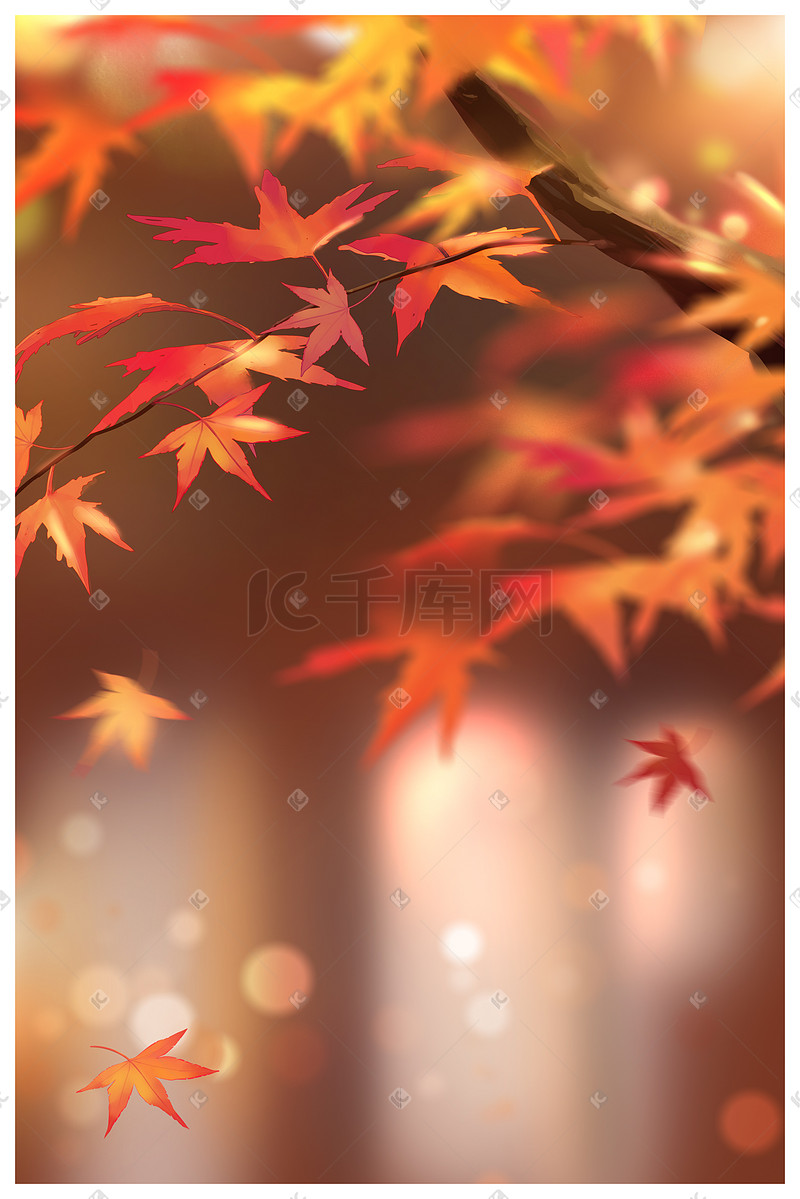秋天枫叶唯美手绘风景图图片