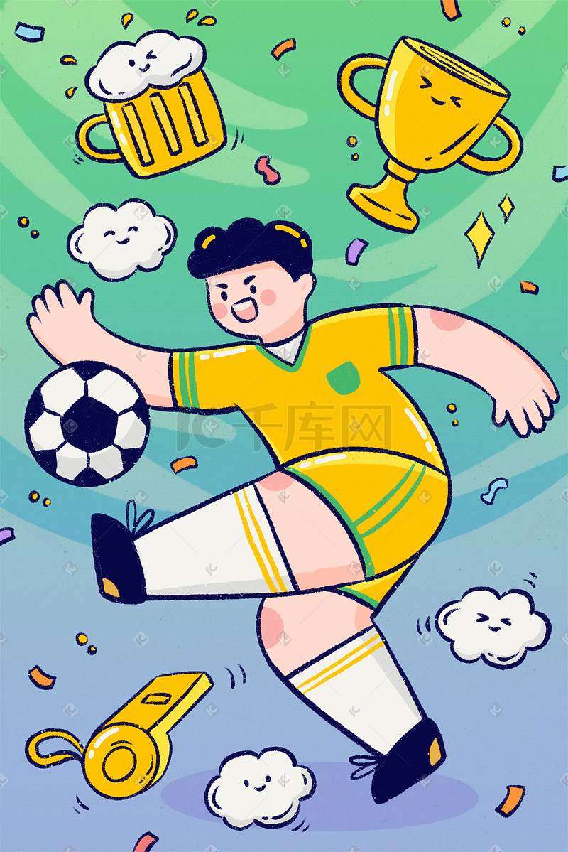 世界杯足球赛可爱卡通男性踢足球热闹比赛图片