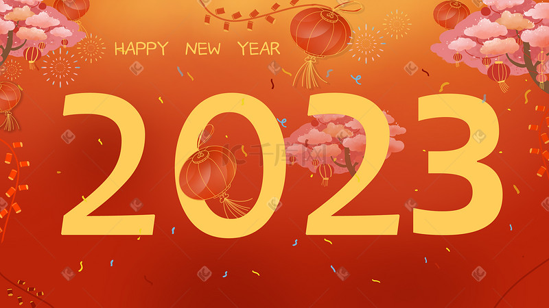 2023年兔年春节新年红色插画图片