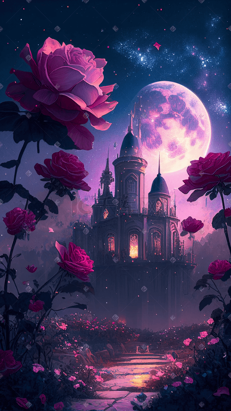 浪漫月光玫瑰城堡图片