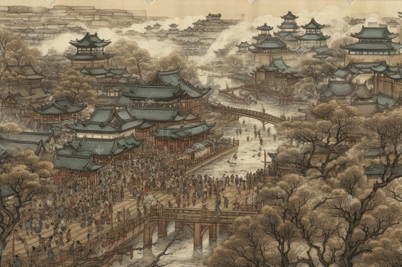 清明上河图中国传统风格数字艺术图片