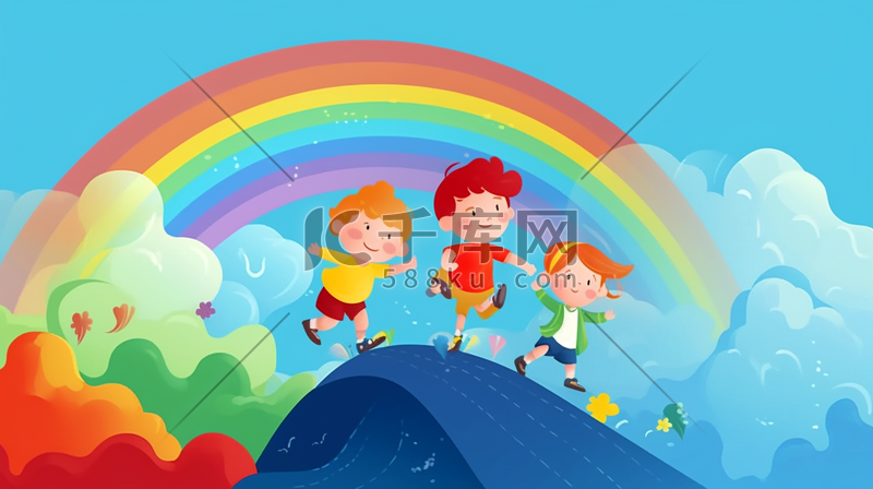 儿童节卡通可爱孩子彩虹图片