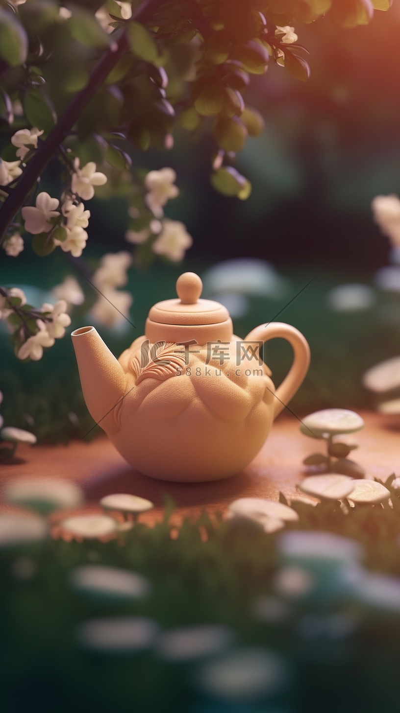 可爱茶壶精致的3D软陶风图片