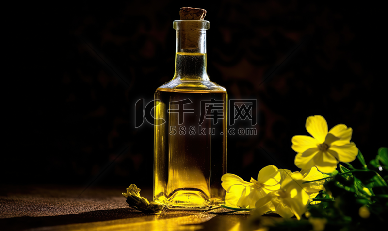玻璃瓶装植物食用油摄影图片