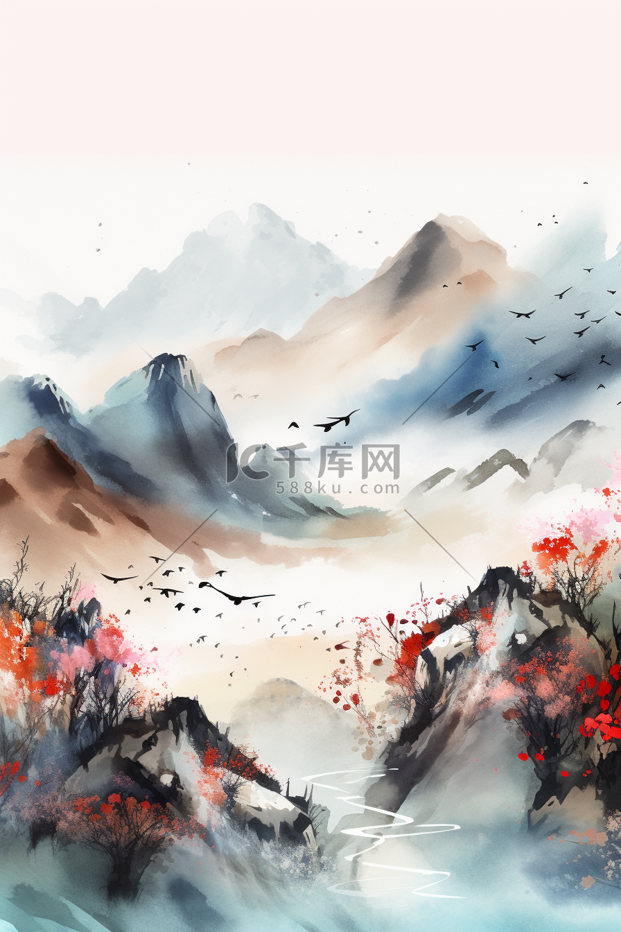 创意大气中国风插图山水水墨图片