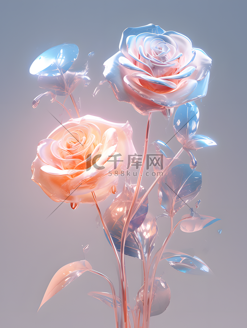 玫瑰3d插画透明粉色情人节图片