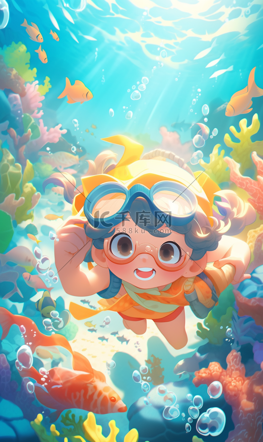 夏天夏季儿童游泳水上乐园插画背景图片