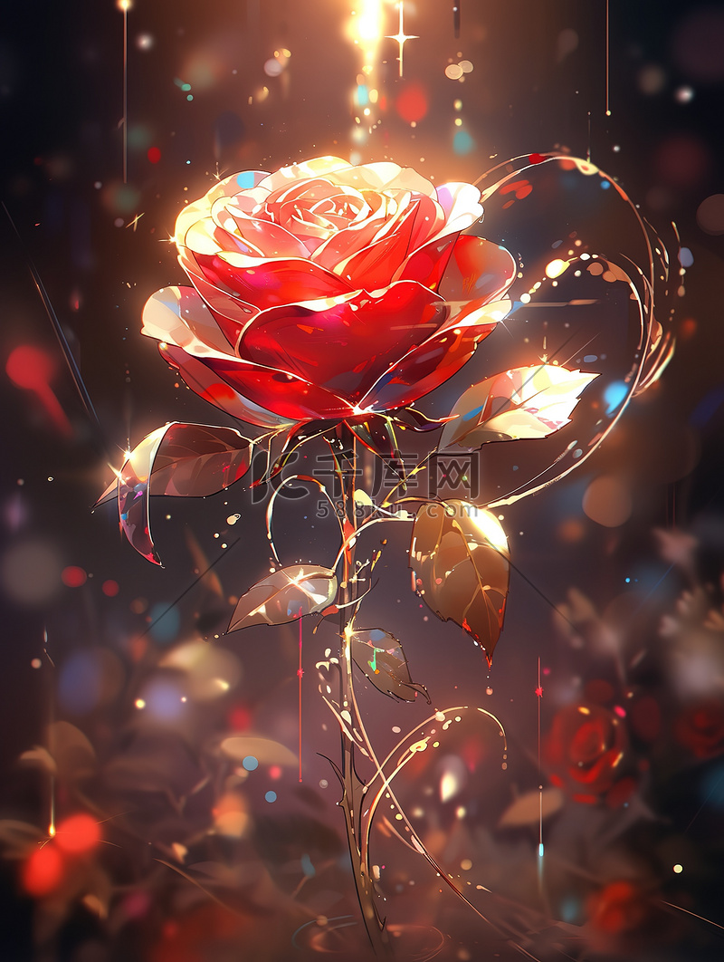 红玫瑰美丽花朵炫彩发光梦幻17图片