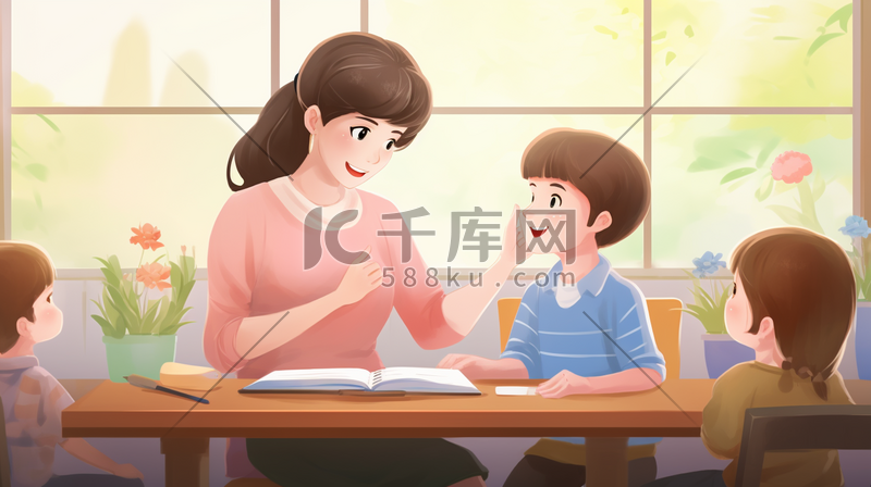 教孩子们学习的女老师教师节插画16图片