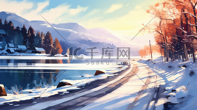 冬日雪山风景插画1图片