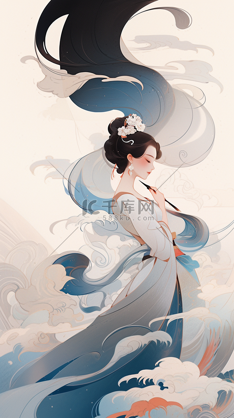 人物形象中国风新中式淡彩古风淡雅美女图片