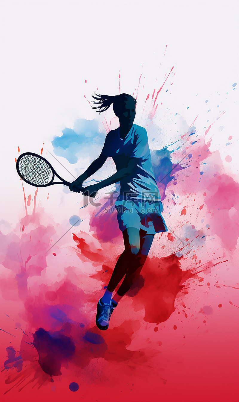 正在打网球的女运动员体育插画图片