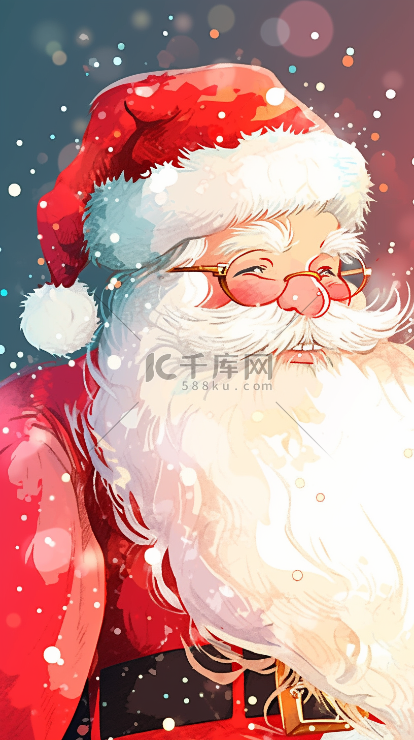 圣诞节卡通动漫梦幻发光手绘微笑的圣诞老人图片