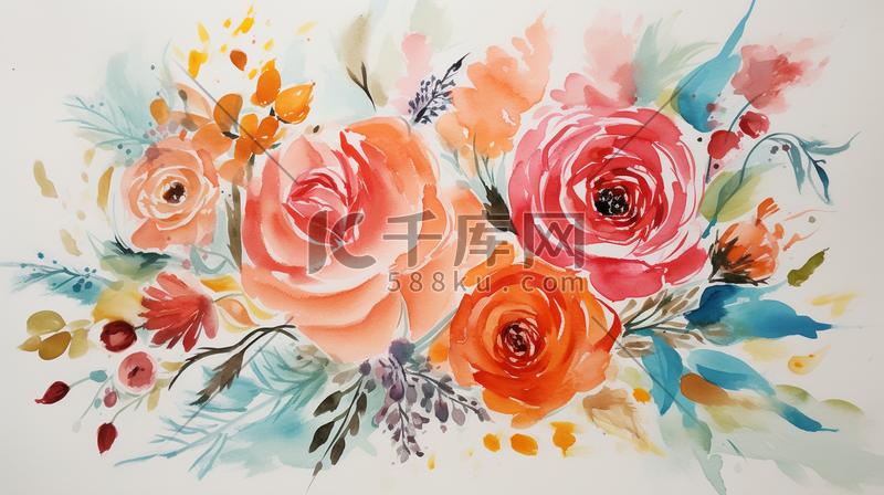 粉色玫瑰花的水彩纹理手工绘画图片