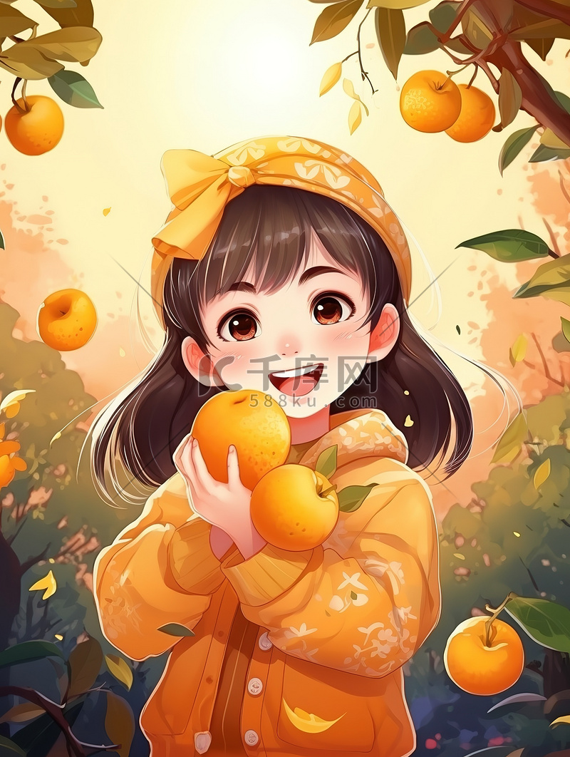 灿烂的秋色小女孩捧着水果8图片
