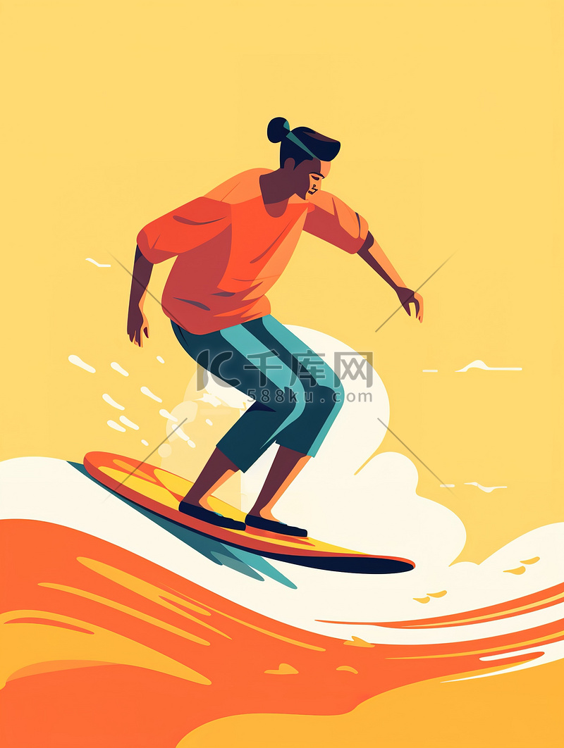 人物运动冲浪简单纯色背景插画10图片