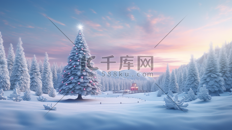 圣诞节梦幻圣诞树冬季雪景插画15图片