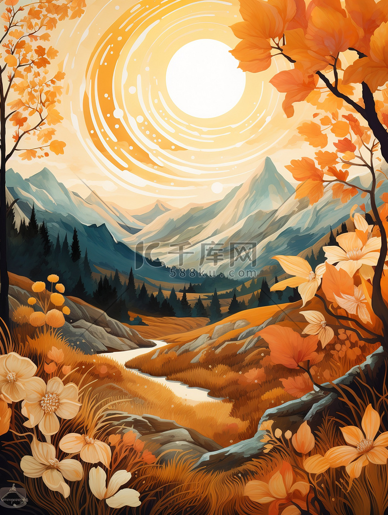 秋天风景山脉金色调色板7图片
