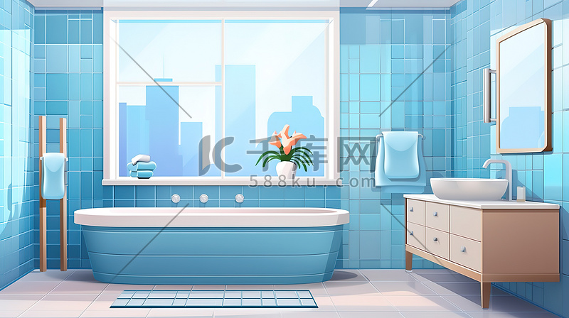 蓝色马赛克瓷砖现代浴室16图片