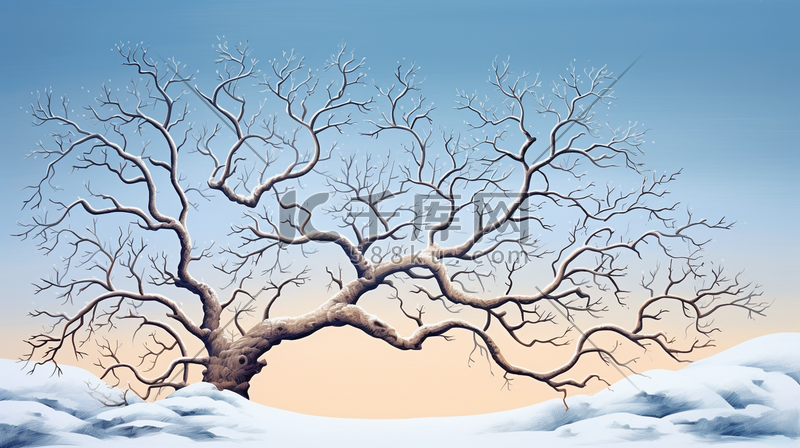 冷色雪地里枯树简约卡通插画2图片