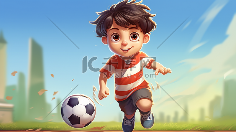 踢足球的阳光小男孩插画1图片
