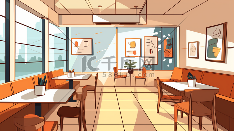 餐厅内部扁平风插画15图片