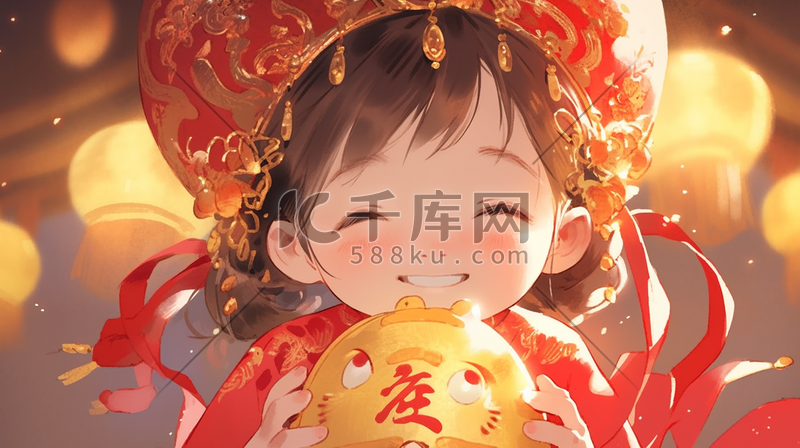 红色庆祝节日儿童喜悦插画2春节图片