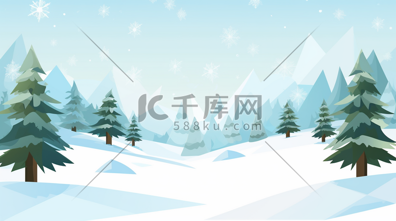 冬天大山森林雪景插画2图片