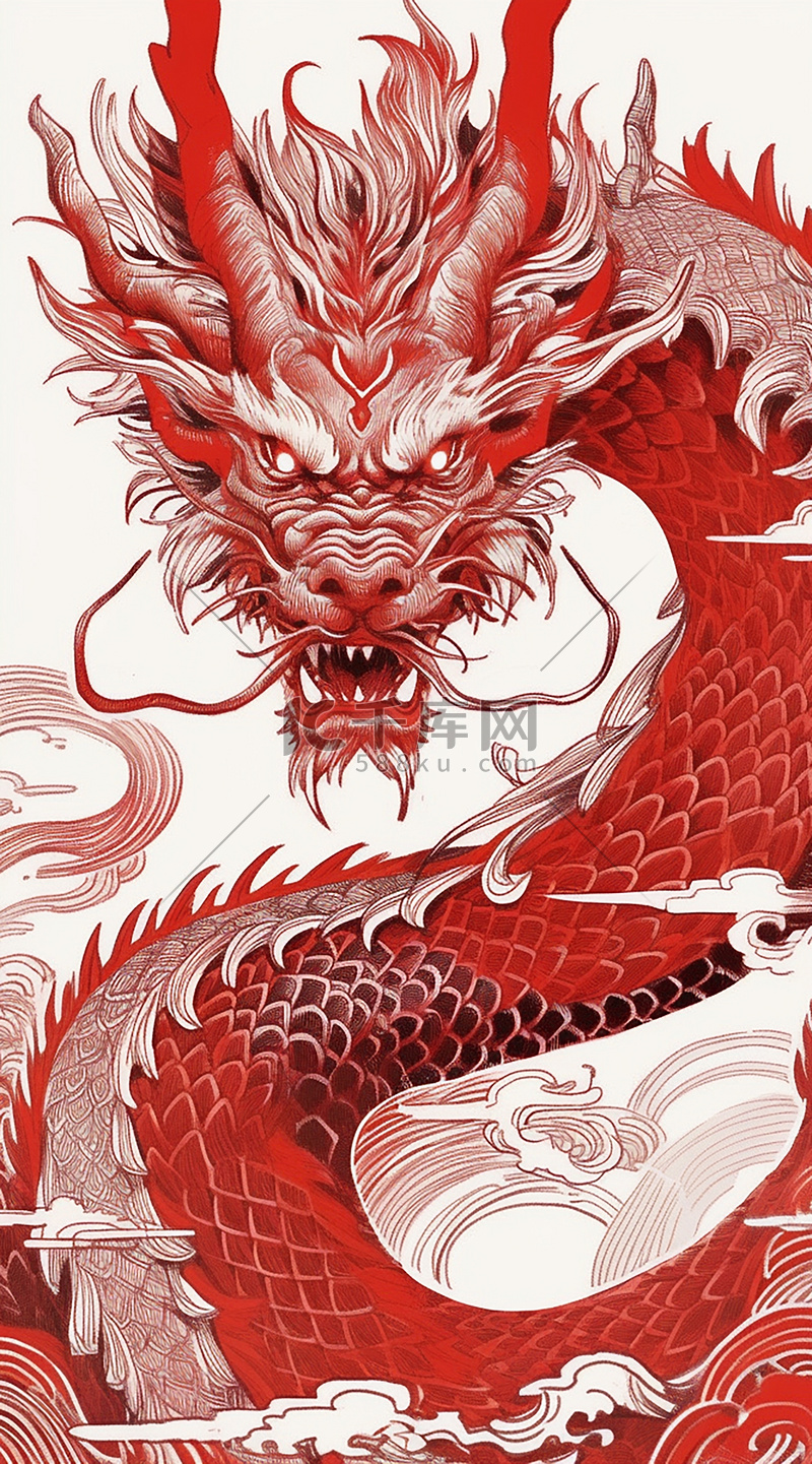 中国风板绘中国龙喜庆插画龙年图片