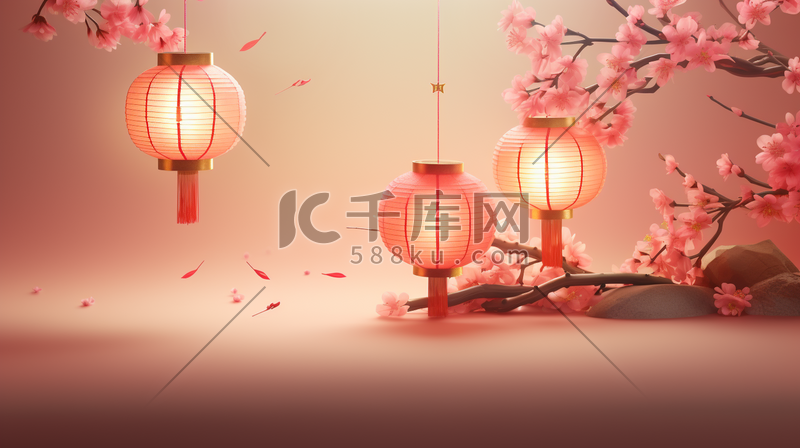 3D鲜花灯笼装饰庆春节插画7图片