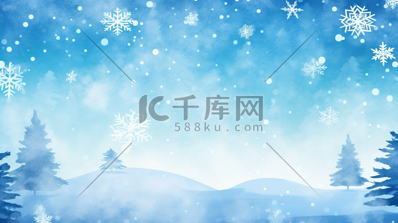 蓝色冬季雪景风景插画24图片