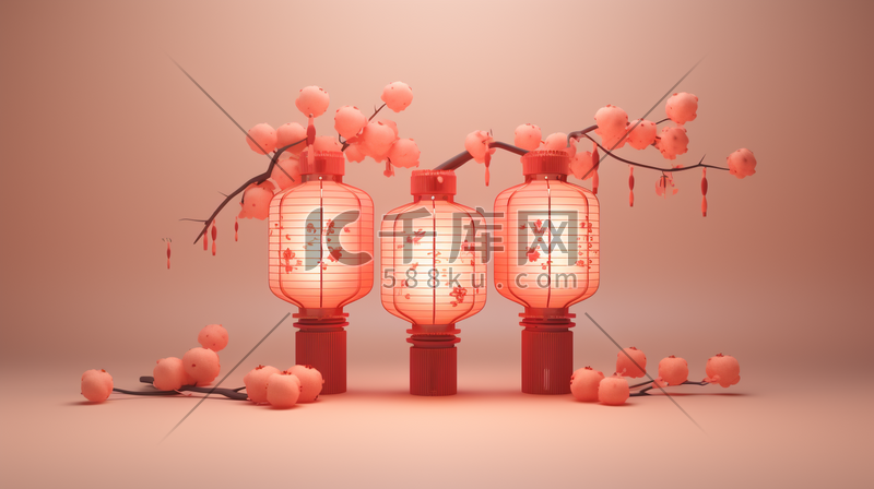 C4D春节梅花灯笼装饰插画4图片