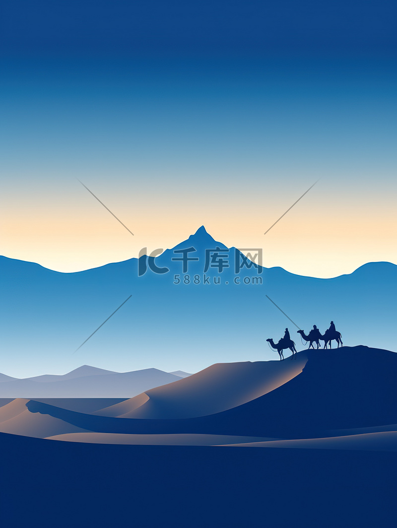 沙漠丝绸之路骆驼剪影18插画插图图片