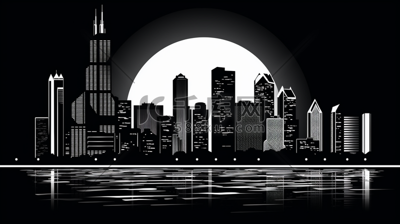 黑白城市建筑剪影插画2图片