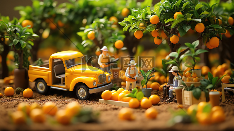 采摘橙子果园小人微距场景17插图图片