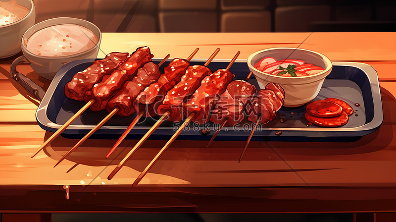 烧烤肉串美味BBQ插画设计图片