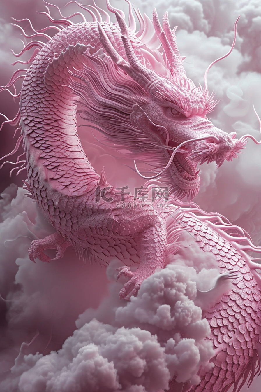 龙年粉色的龙插画立体雕刻手绘图片