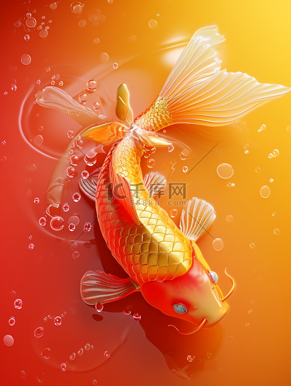 金色琉璃金鱼锦鲤闪耀的插画10图片