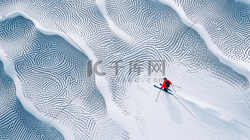 冬季大雪雪景穿红色衣服滑雪的插画2图片