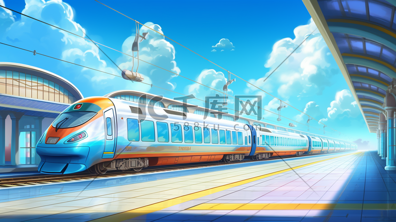 蓝天白云下现代化高铁到站的插画3图片