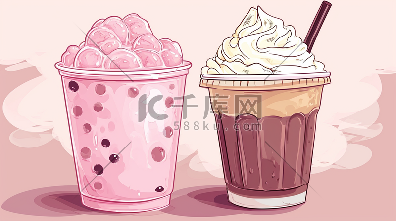 粉色冰激凌奶茶可爱插画23图片