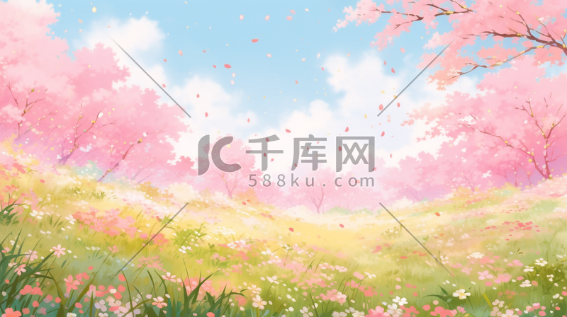 春天春季桃花樱花烂漫盛开插画图片