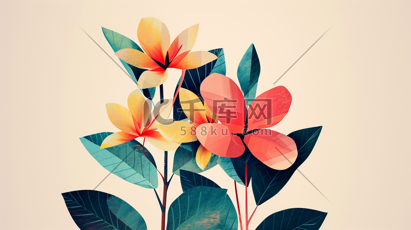 扁平化平面彩色花朵平铺的插画1图片