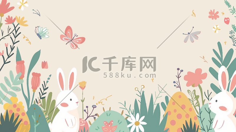 手绘复活节涂鸦彩蛋小兔子的插画9图片