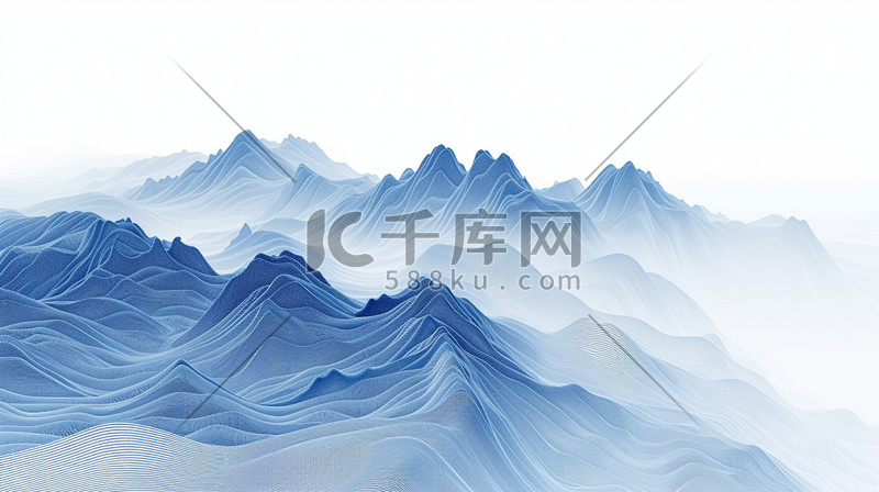 蓝色中国风山水风景插画22图片