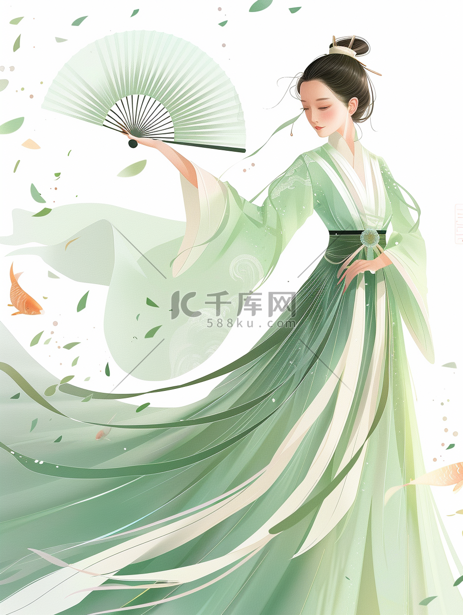 绿色简约古装古色女子的插画9图片