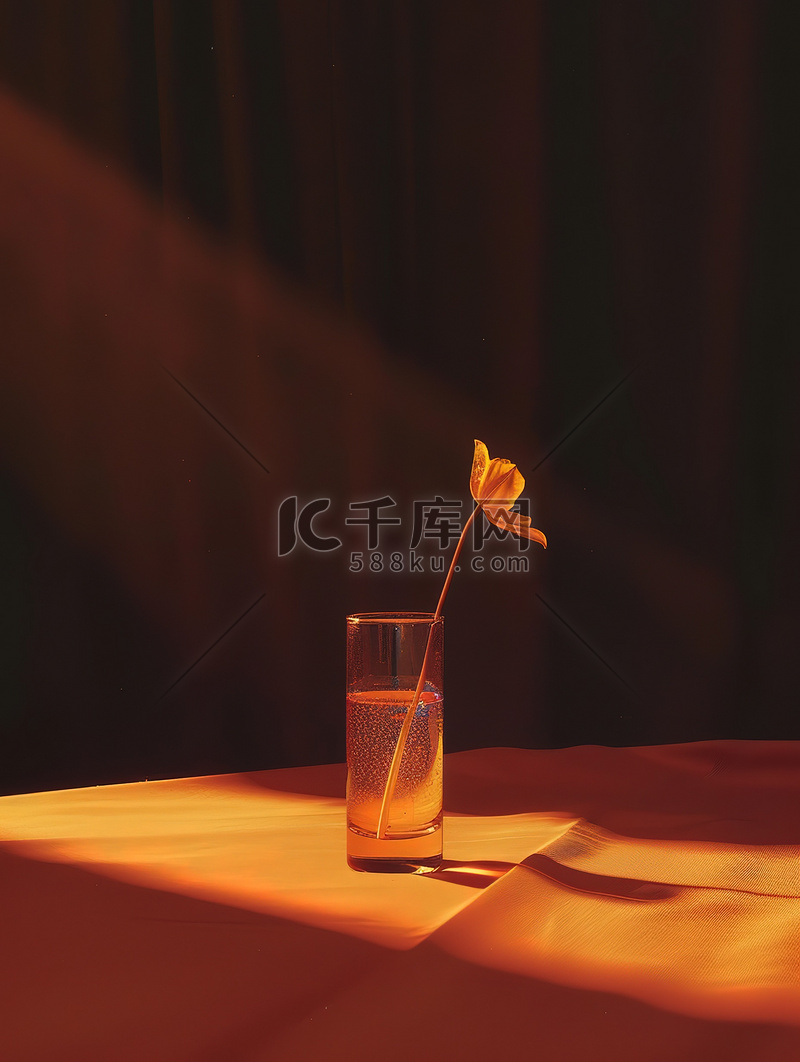 一朵郁金香插在长玻璃杯插画海报图片