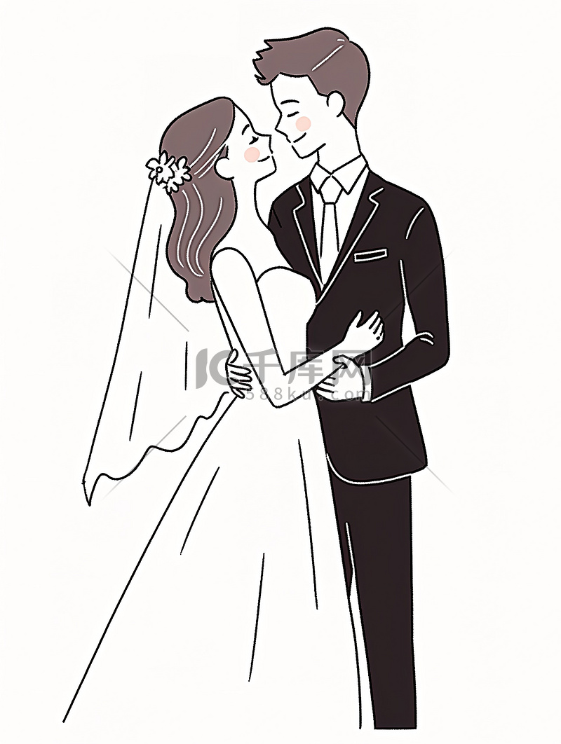 新婚结婚新人简约线条手绘插画图片图片