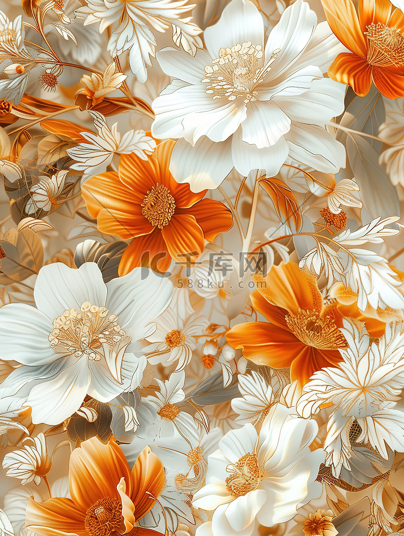 橙色的瓷器花朵壁纸原创插画图片