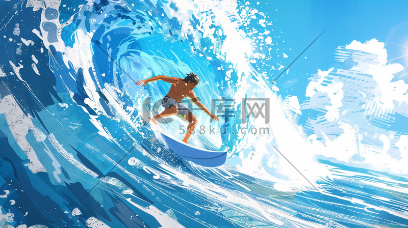 彩色海上男人冲浪滑板的插画21图片